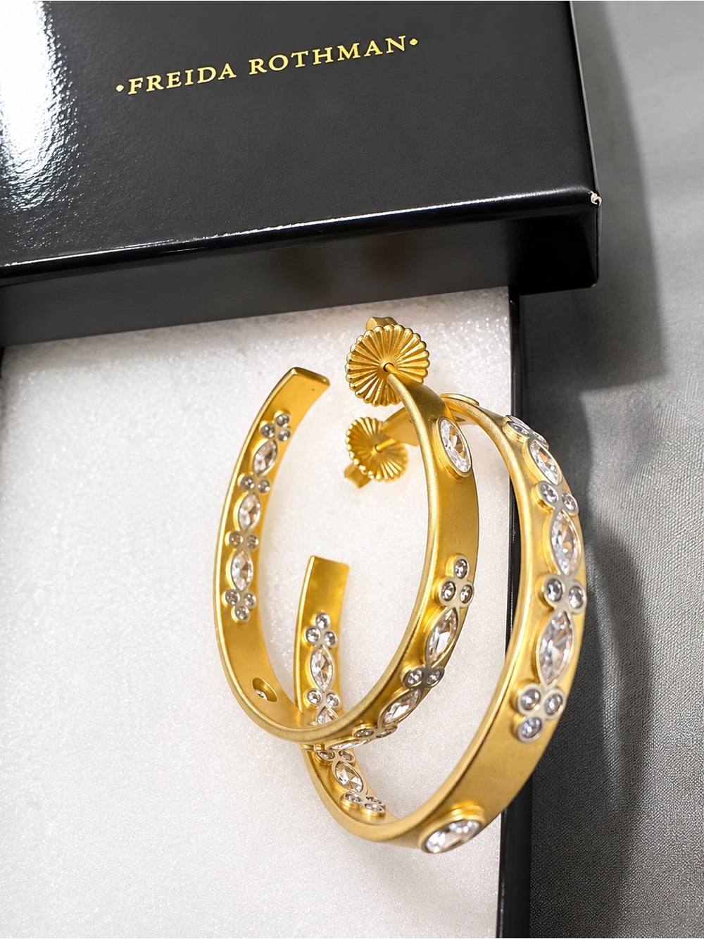 Gold Hoop Earrings with Clear Crystal Accents